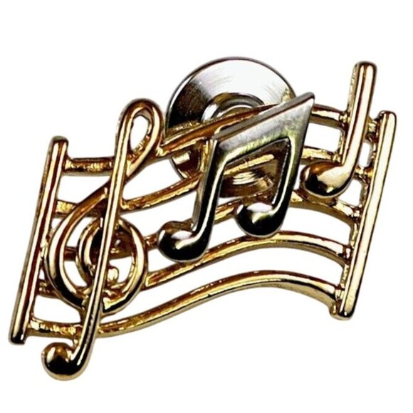 Vintage 1983 Avon Musical Notes Pin Favorite Pastimes Gold & Silver Tone w/ Box - Picture 1 of 5